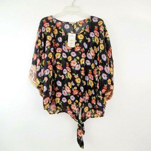 Democracy Blouse Bell Sleeve Floral Knot XL NWT